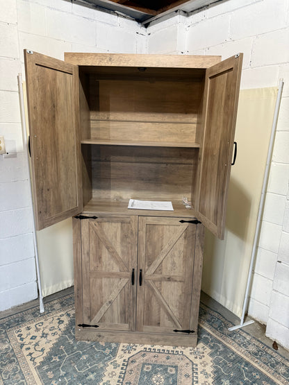 71" Tall Kitchen Pantry,Farmhouse Storage Cabinet with Adjustable Shelves,Load-Bearing Steel Pipe,Farmhouse Pantry Cabinet with 4 Barn Doors,for Kitchen,Dining Room,Living Room(Light Rustic Oak)