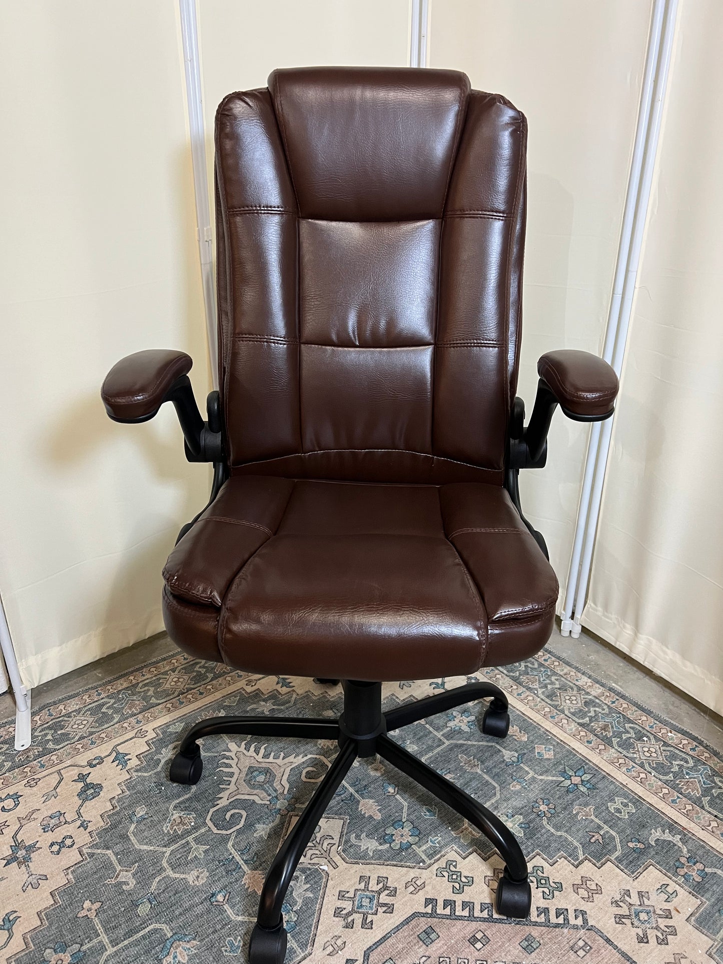 Big and Tall Office Chair Computer Desk Chair - Ergonomic High Back Lumbar Support Home Office Chair with Padded Flip-up Arms, Adjustable Height Leather Office Executive Chair (Brown)