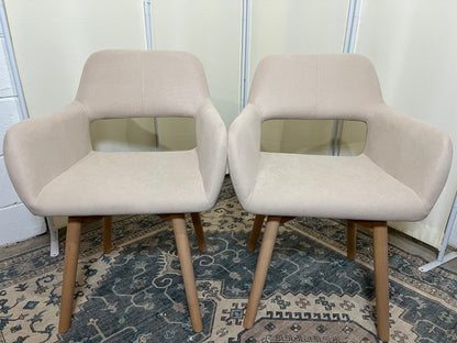 Mid Century Modern Dining Chairs Set of 2 Comfy Accent Chair Upholstered Kitchen Dining Living Room Chairs for Bedrooms Waiting Room Home Arm Desk Chair No Wheels (Beige, 2)