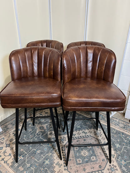 Swivel Counter Height Bar Stools Set of 4, 26'' Modern Barstools with Backs and Metal Legs, Upholstered Bar Chairs, Faux Leather Brown Stools for Kitchen Island Chairs