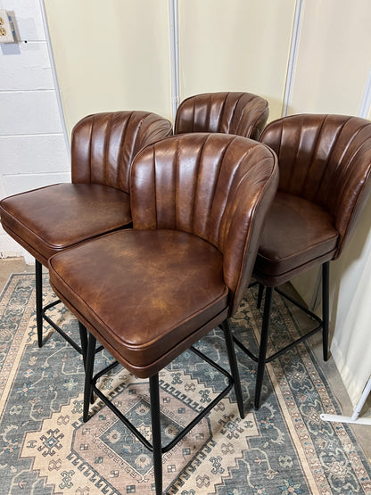 Swivel Counter Height Bar Stools Set of 4, 26'' Modern Barstools with Backs and Metal Legs, Upholstered Bar Chairs, Faux Leather Brown Stools for Kitchen Island Chairs