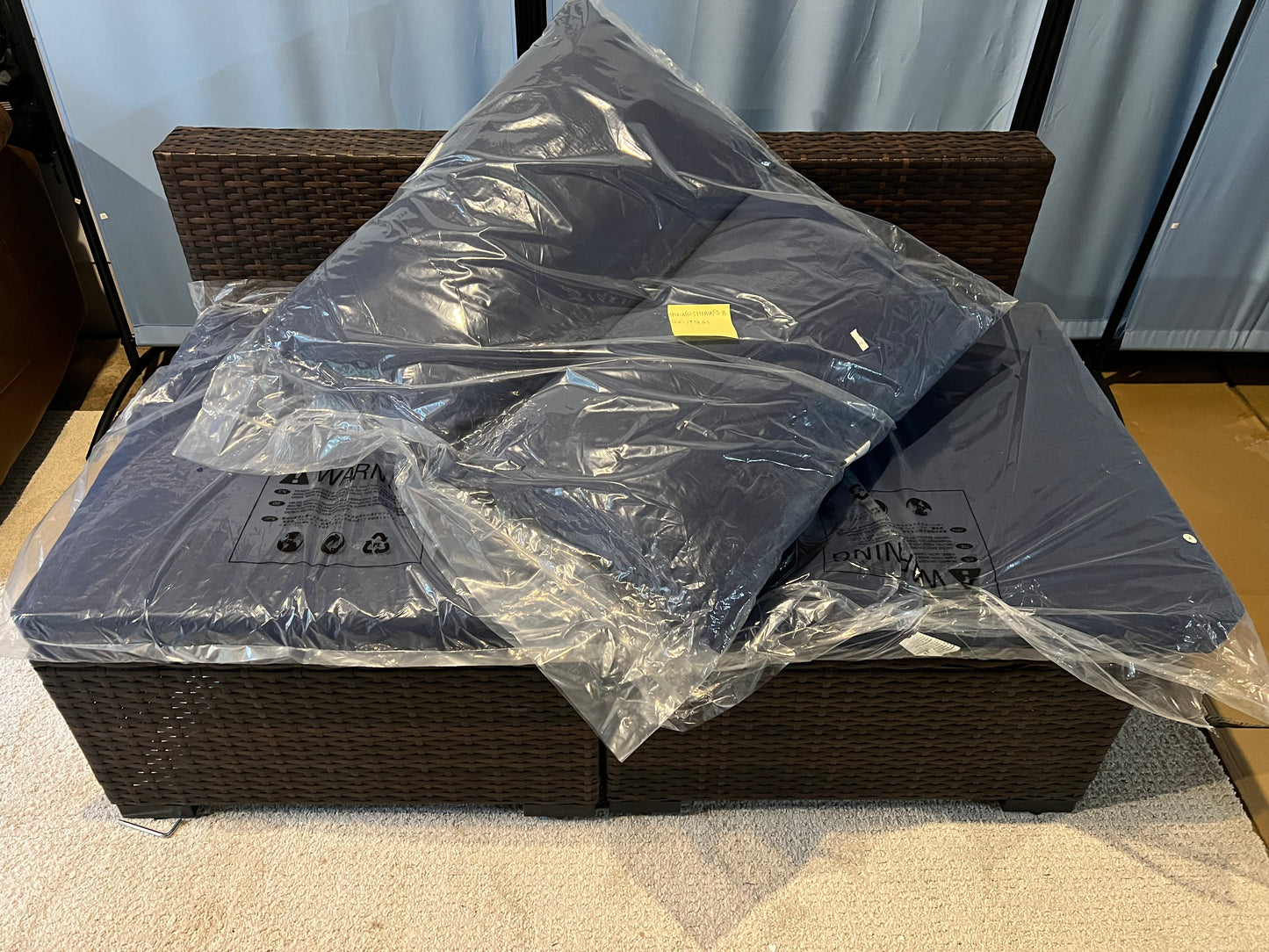 Wicker Patio Conversation Seating Set with Navy Blue Cushions