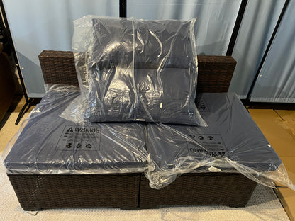 Wicker Patio Conversation Seating Set with Navy Blue Cushions