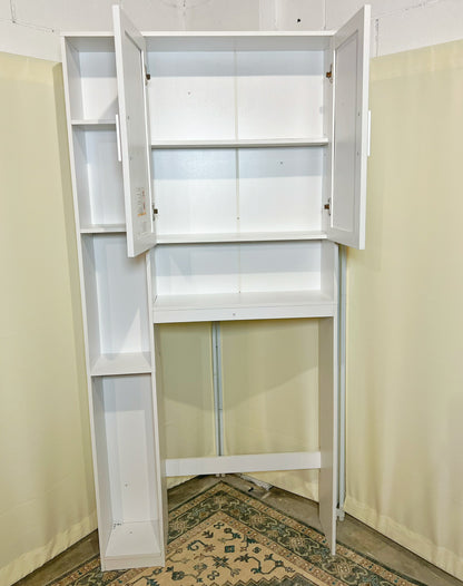 Over The Toilet Storage Cabinet with 7 Storage Shelves, Above Toilet Bathroom Organizer with Toilet Paper Holder Stand, Behind Toilet Cabinet, Space Saver for Restroom, Bathroom, Laundry, White
