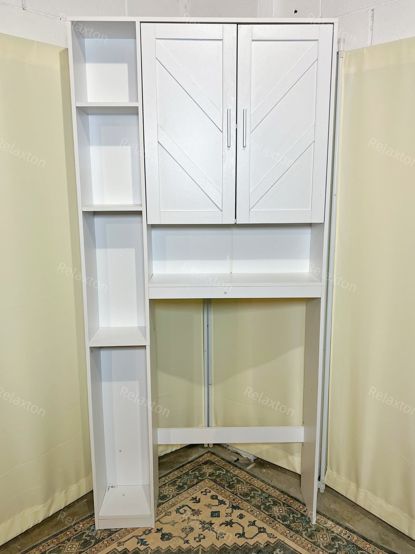 Over The Toilet Storage Cabinet with 7 Storage Shelves, Above Toilet Bathroom Organizer with Toilet Paper Holder Stand, Behind Toilet Cabinet, Space Saver for Restroom, Bathroom, Laundry, White