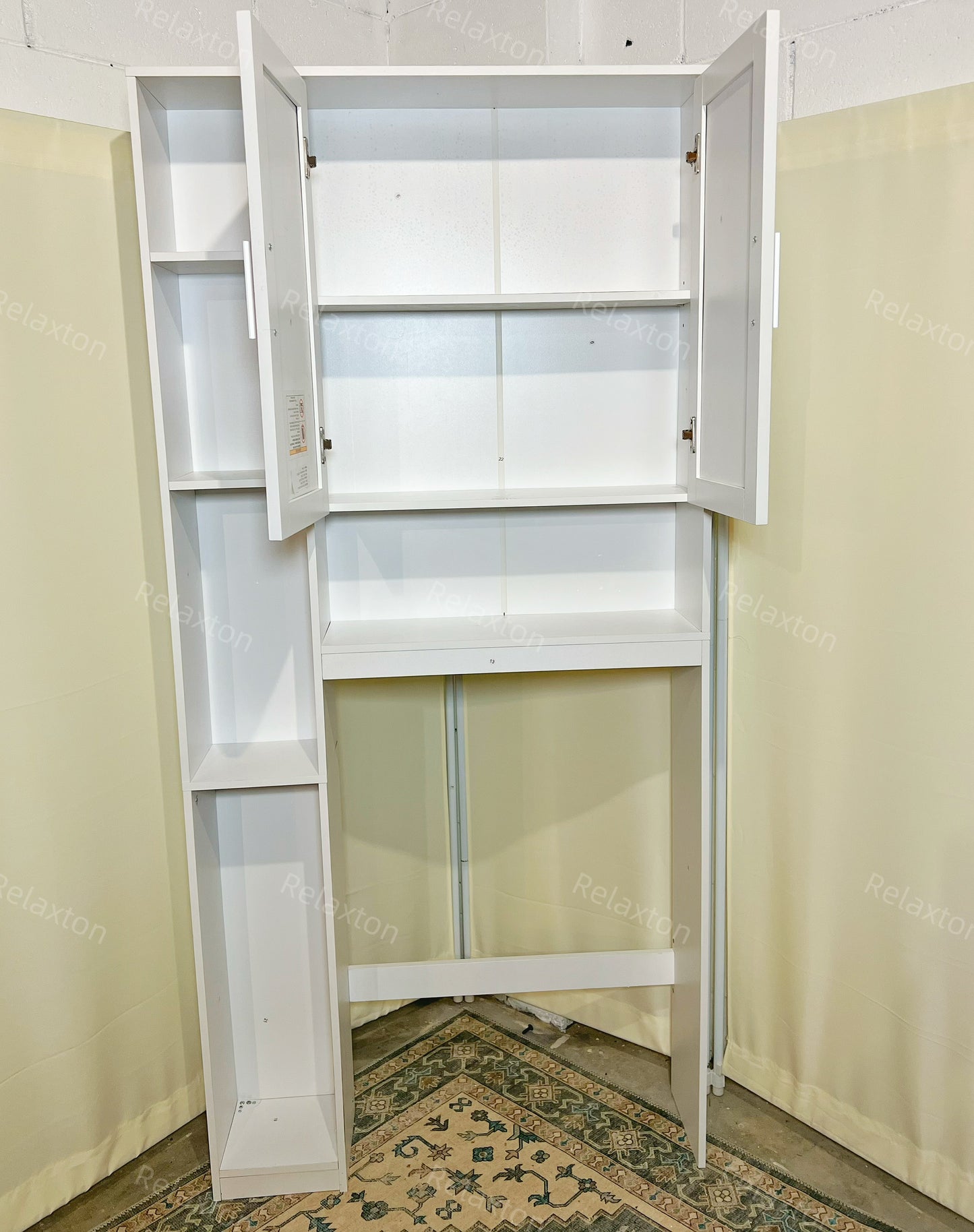 Over The Toilet Storage Cabinet with 7 Storage Shelves, Above Toilet Bathroom Organizer with Toilet Paper Holder Stand, Behind Toilet Cabinet, Space Saver for Restroom, Bathroom, Laundry, White
