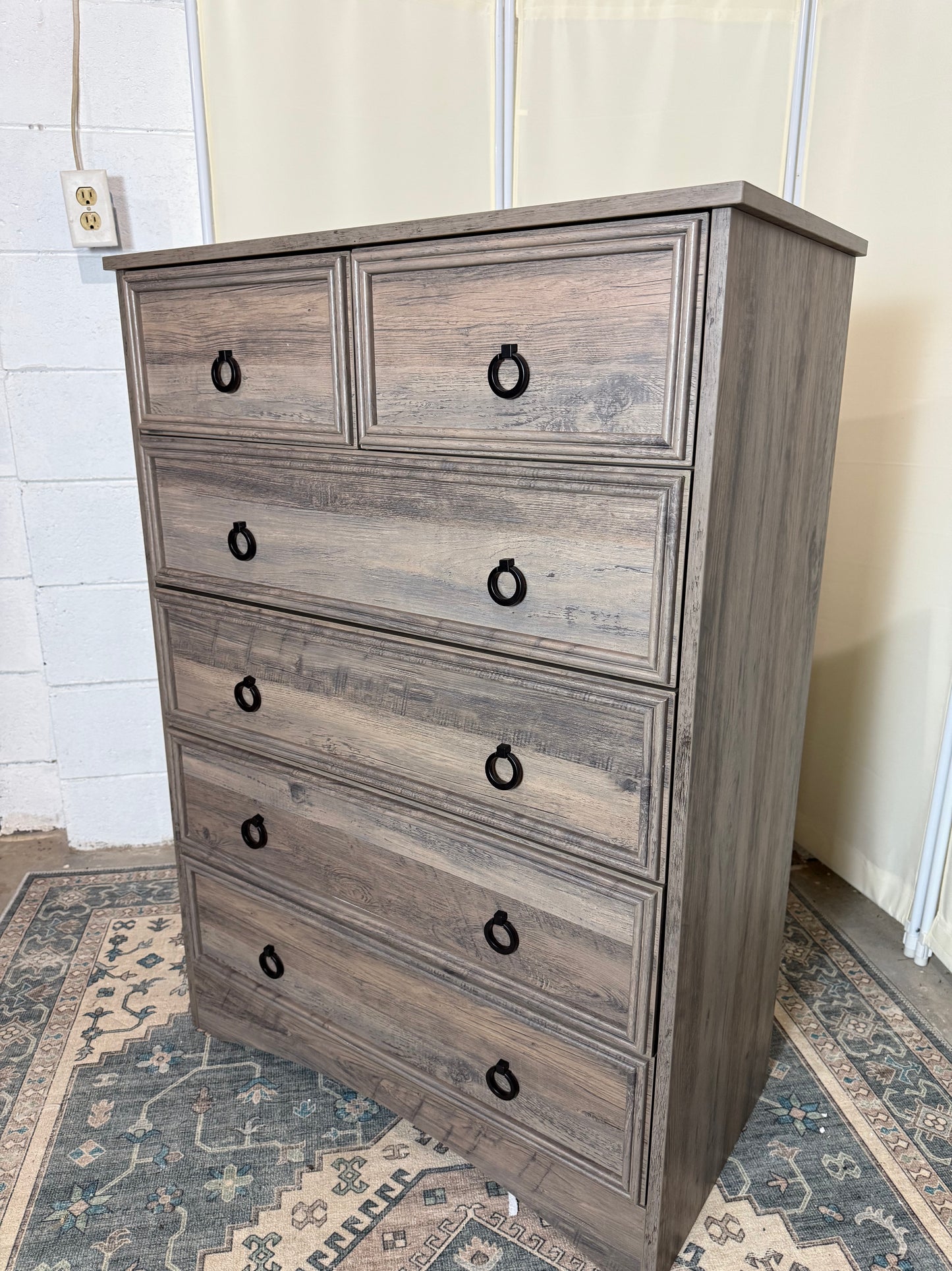 Dresser for Bedroom Tall, Mid Century Modern 6 Drawer Dresser, Cherry Wood Dresser with Large Dresser, Chest of Drawers,Storage for Clothes, Vintage, for Living Room, Bedroom, Hallway