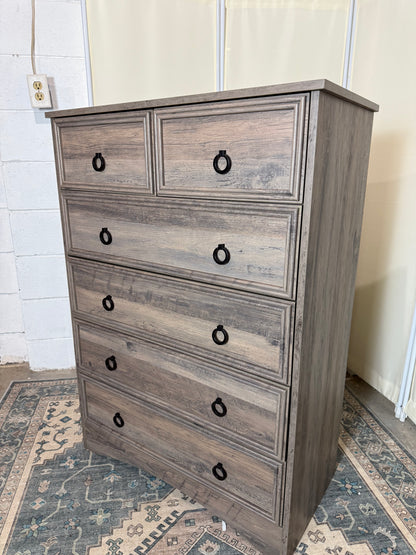 Dresser for Bedroom Tall, Mid Century Modern 6 Drawer Dresser, Cherry Wood Dresser with Large Dresser, Chest of Drawers,Storage for Clothes, Vintage, for Living Room, Bedroom, Hallway