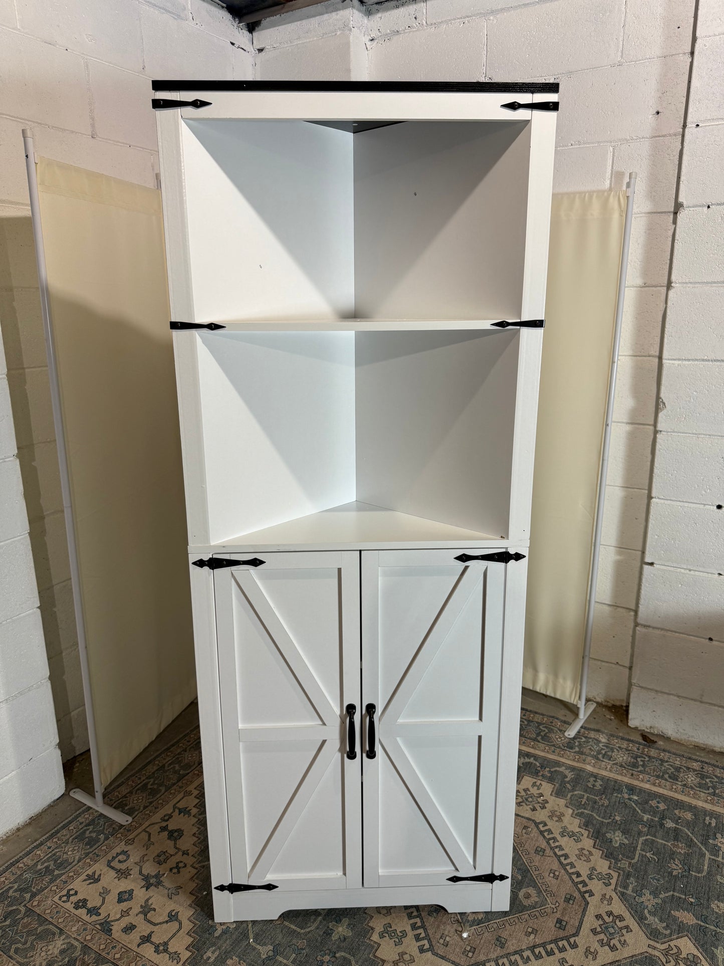 Corner Storage Cabinet 67 Tall, Freestanding Linen Cabinet with 1 Drawer and 4 Doors, Adjustable Shelves for Kitchen, Living Room - Farmhouse Style