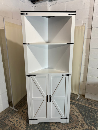 Corner Storage Cabinet 67 Tall, Freestanding Linen Cabinet with 1 Drawer and 4 Doors, Adjustable Shelves for Kitchen, Living Room - Farmhouse Style