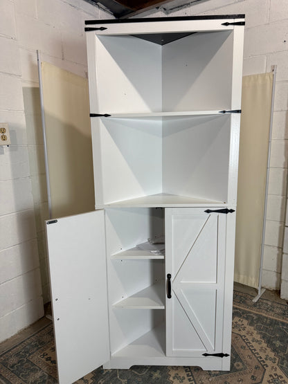 Corner Storage Cabinet 67 Tall, Freestanding Linen Cabinet with 1 Drawer and 4 Doors, Adjustable Shelves for Kitchen, Living Room - Farmhouse Style