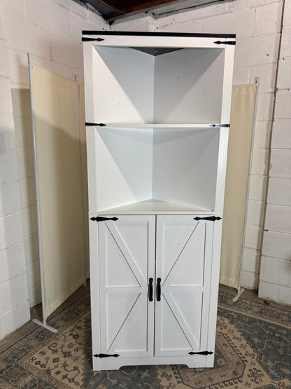Corner Storage Cabinet 67 Tall, Freestanding Linen Cabinet with 1 Drawer and 4 Doors, Adjustable Shelves for Kitchen, Living Room - Farmhouse Style