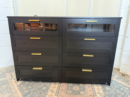 8 Drawers Dresser with Charging Station, White Dresser for Bedroom with LED Lights, Modern Chest of Drawers for Closet, Double Wide Dressers Organizer for Bedroom, Living Room, Entryway (Black)