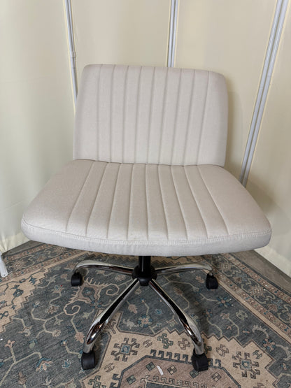 Criss Cross Chair Armless Cross Legged Office Desk Chair No Wheels Fabric Padded Modern Swivel Height Adjustable Mid Back Wide Seat Computer Task Vanity Chair for Home Office