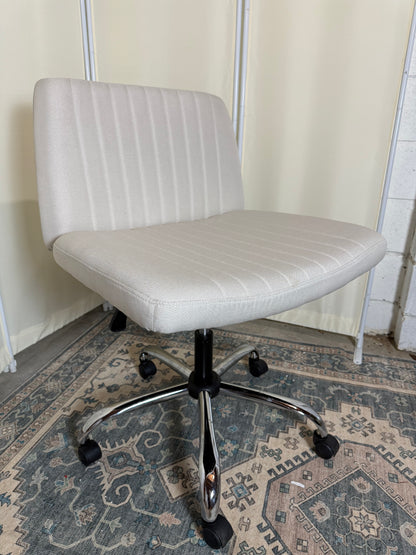 Criss Cross Chair Armless Cross Legged Office Desk Chair No Wheels Fabric Padded Modern Swivel Height Adjustable Mid Back Wide Seat Computer Task Vanity Chair for Home Office