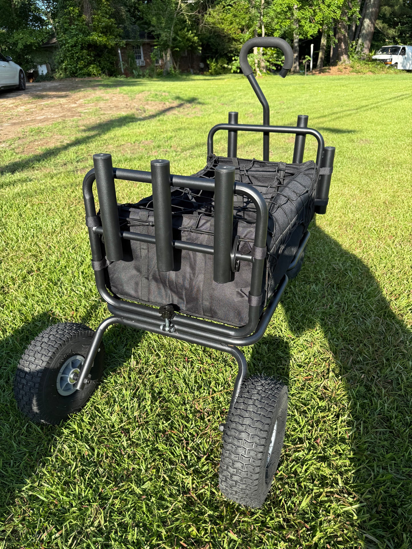 Fishing Cart Beach Carts Heavy Duty Foldable Collapsible Wagon with Big Wheels and Rod Holders 550 Pound Capacity 53.9"x26.4"x38.8"