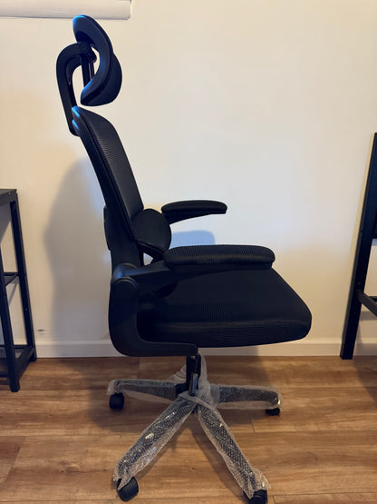 Office Chair, High Back Ergonomic Desk Chair, Mesh Desk Chair with Lumbar Support, headrest and Flip-up Armrests, 400lb, Black