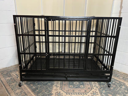 48" Heavy Duty Dog Crates for Large Dogs, Upgraded 4 Lockable Wheels, Removable Door, Dog Kennel Indoor, Max Load 300Lbs, Easy to Clean, Removable Tray, XL Dog Cage for Large and Medium Dogs