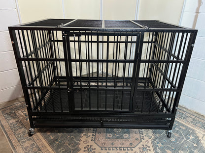 48" Heavy Duty Dog Crates for Large Dogs, Upgraded 4 Lockable Wheels, Removable Door, Dog Kennel Indoor, Max Load 300Lbs, Easy to Clean, Removable Tray, XL Dog Cage for Large and Medium Dogs