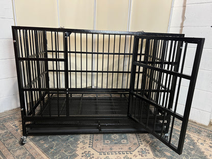 48" Heavy Duty Dog Crates for Large Dogs, Upgraded 4 Lockable Wheels, Removable Door, Dog Kennel Indoor, Max Load 300Lbs, Easy to Clean, Removable Tray, XL Dog Cage for Large and Medium Dogs