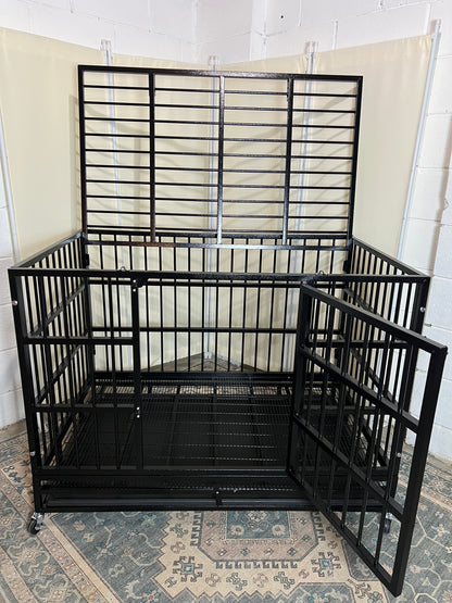 48" Heavy Duty Dog Crates for Large Dogs, Upgraded 4 Lockable Wheels, Removable Door, Dog Kennel Indoor, Max Load 300Lbs, Easy to Clean, Removable Tray, XL Dog Cage for Large and Medium Dogs