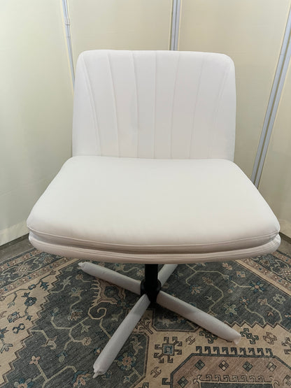 PU Leather Armless Office Desk Chair No Wheels,Criss Cross Legged Wide Padded Seat Swivel Vanity Chair,120°Rocking Mid Back Ergonomic Computer Task Chair for Make Up,Small Space