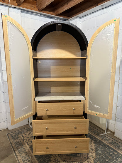 73 Inch Tall Arched Cabinet with Doors, Arched Storage Cabinet, Black-Oak Kitchen Pantry, LED Lighted Display Case, Boho Arch Bookshelf for Kitchen Dining Room Living Room, Black