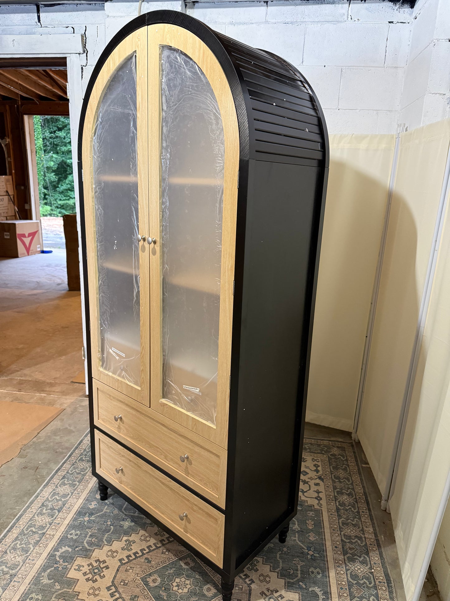73 Inch Tall Arched Cabinet with Doors, Arched Storage Cabinet, Black-Oak Kitchen Pantry, LED Lighted Display Case, Boho Arch Bookshelf for Kitchen Dining Room Living Room, Black
