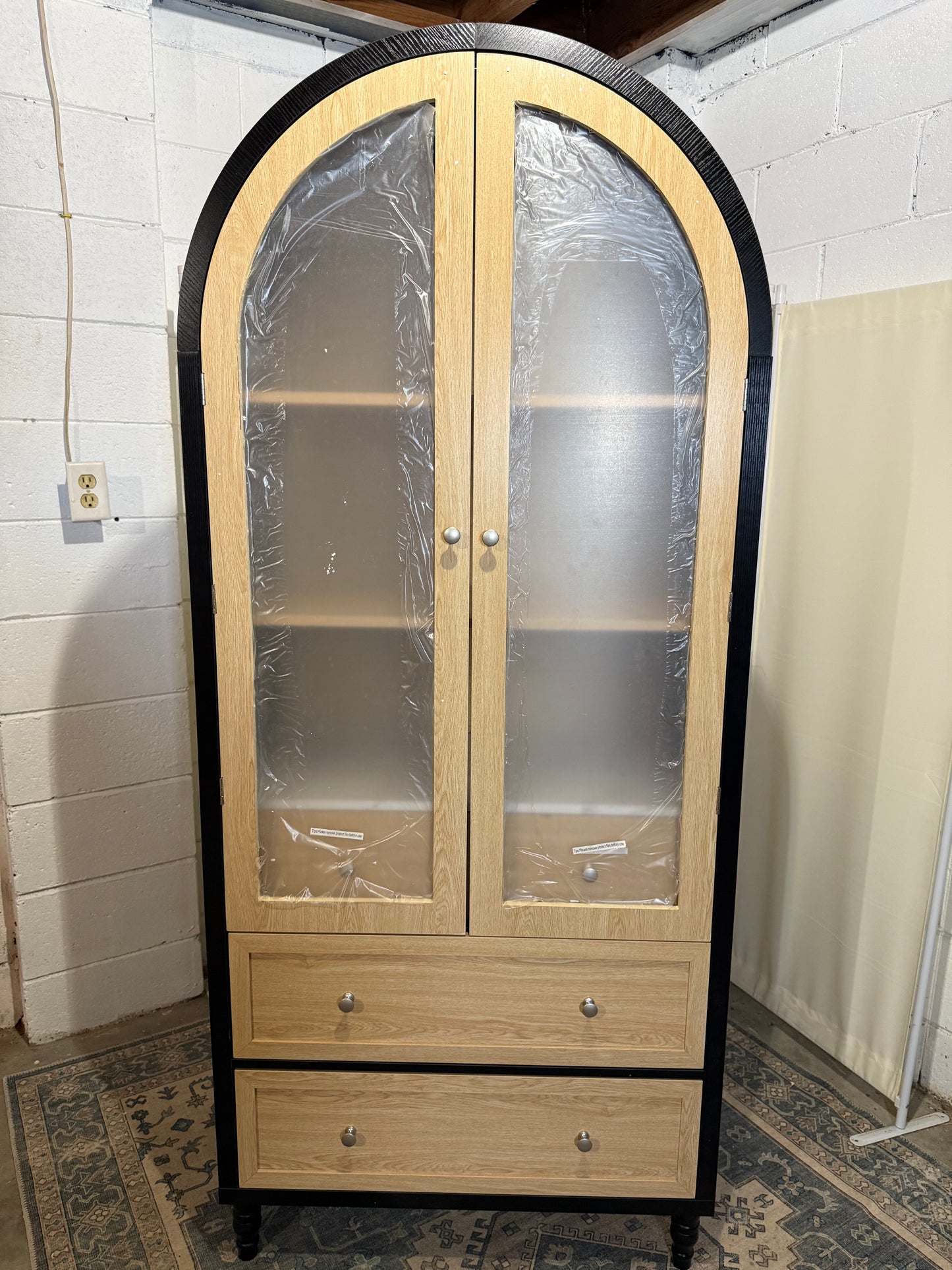 73 Inch Tall Arched Cabinet with Doors, Arched Storage Cabinet, Black-Oak Kitchen Pantry, LED Lighted Display Case, Boho Arch Bookshelf for Kitchen Dining Room Living Room, Black
