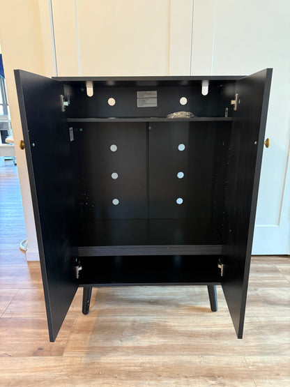 Rattan Shoe Cabinet, 6-Tiers Shoe Storage Cabinet for Entryway Hallway, 2 Door Accent Cabinet with Adjustable Shelves, 44" H Tall Sideboard Storage Cabinet Closet Living Room (Black)