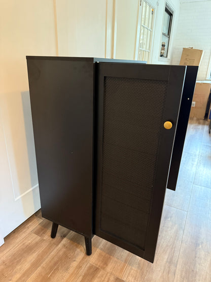 Rattan Shoe Cabinet, 6-Tiers Shoe Storage Cabinet for Entryway Hallway, 2 Door Accent Cabinet with Adjustable Shelves, 44" H Tall Sideboard Storage Cabinet Closet Living Room (Black)
