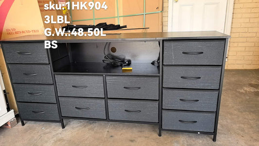 LED TV Stand Dresser for Bedroom with Power Outlets, 55 inch Entertainment Center with 12 Drawers, Media Console Table for 32/45/55/65 inch TVs, Chest of Drawers for Bedroom, PU Black