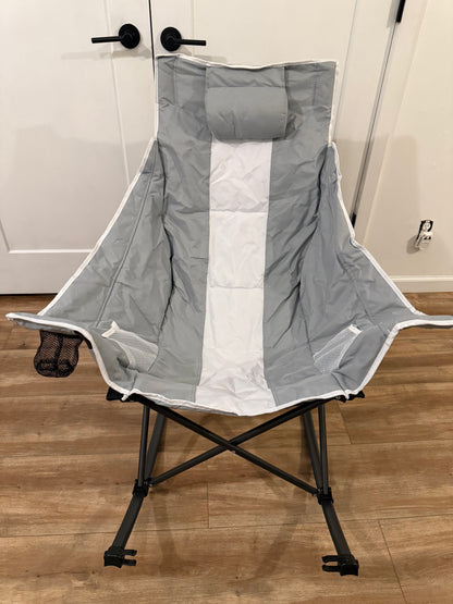 Oversized Rocking Camping Chair, Luxury Padded Recliner,Oversized Folding Lawn Chair with Pocket and Carry Bag,Outdoor Camp Rocker Chairs for Adults Heavy Duty 300 LBS (Grey)