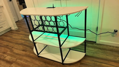 Wine Bar Cabinet for Liquor Bar Table Bar Cabinet with Lights and Outlet 4-Tier Storage Freestanding Wine Racks with Glass Holder Mini Bars for Home, Bar