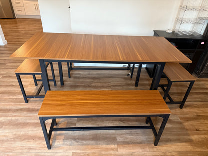 Dining Table Set for 4-6, 5-Piece Kitchen Table Chairs Set, 63” Extendable Table with 2 Benches, 2 Stools, Dinette Table Set, Breakfast Nook Table Set, Dining Room Table Set