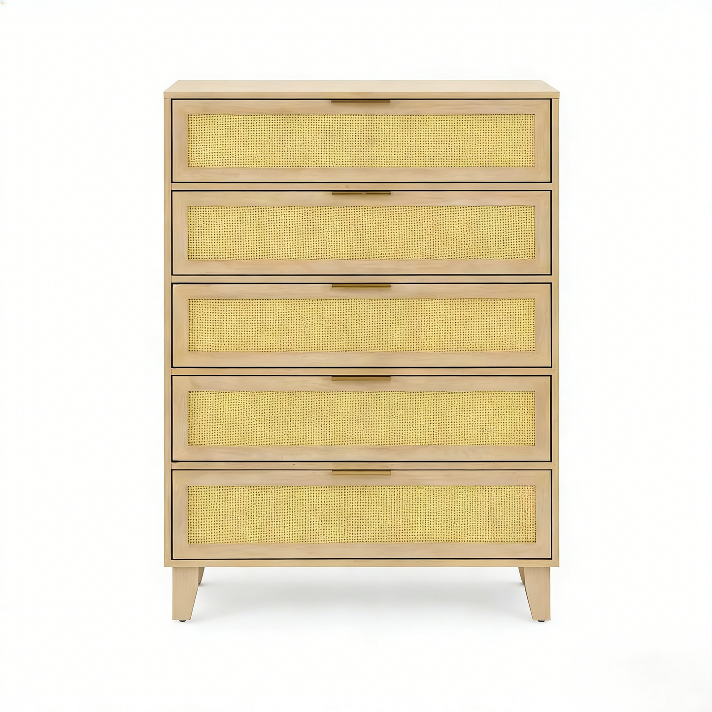 5-Drawer Rattan Dresser Chest, Wood Storage Cabinet for Bedroom Living Room