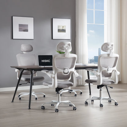 Ergonomic Office Chair with Tilt-Lock, Home Office Desk Chair with Auto Lumbar Support, High Back Mesh Desk Chair with Adjustable Headrest, Swivel Task Chair or Study Room Bedroom,Light Gray