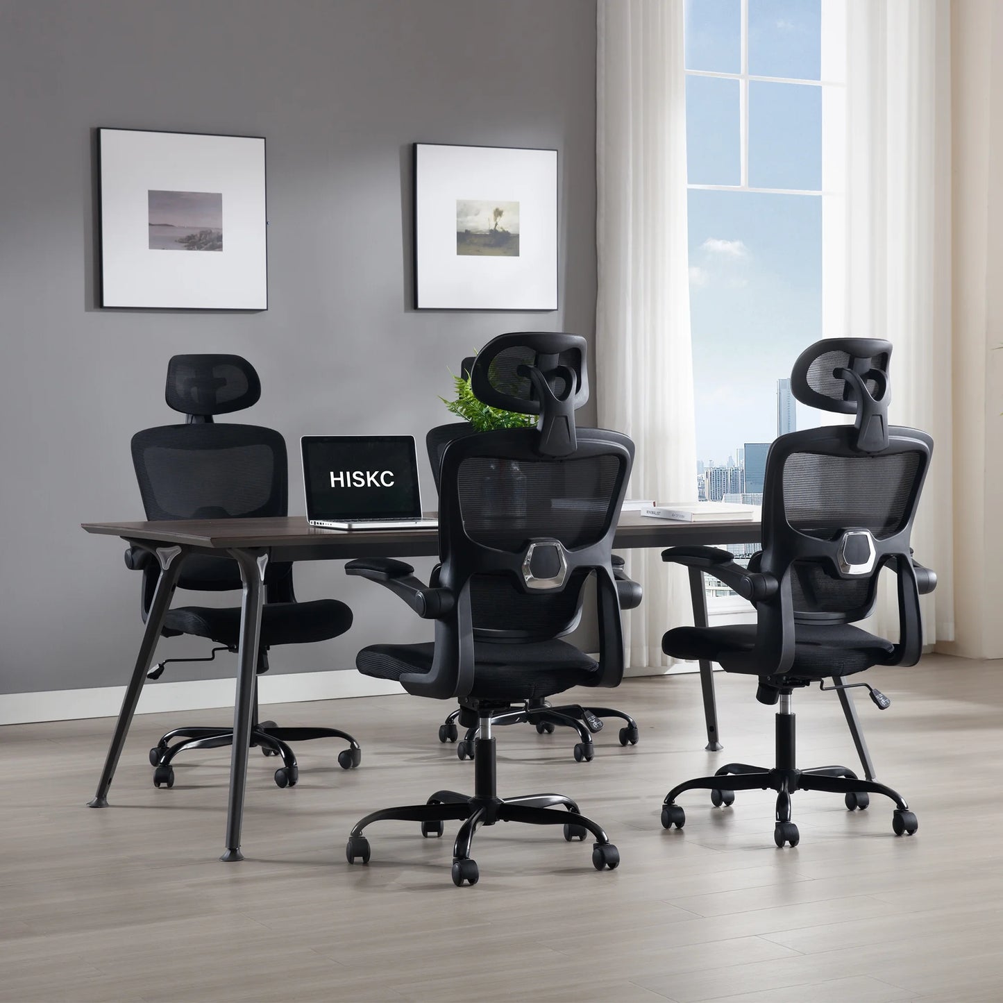 Office Chair, High Back Ergonomic Desk Chair, Mesh Desk Chair with Lumbar Support, headrest and Flip-up Armrests, 400lb, Black