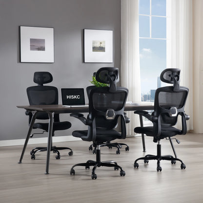 Office Chair, High Back Ergonomic Desk Chair, Mesh Desk Chair with Lumbar Support, headrest and Flip-up Armrests, 400lb, Black