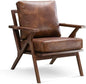 Mid-Century Modern Accent Chair for Living Room, Comfy Upholstered Faux Leather Armchair, Retro Leisure Reading Nook Chair with Wooden Frame, Brown