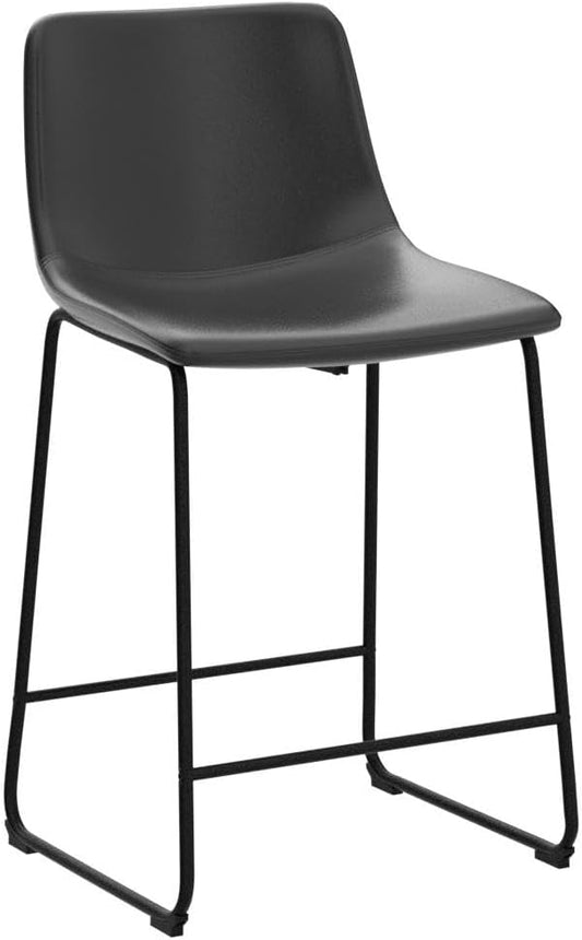 26 inch Bar Stools Set of 2,Counter Height Bar Stools with Back, Modern PU Leather Stools with Metal Leg and Footrest (Black, 2 Pcs 26" Counter Height Barstools)