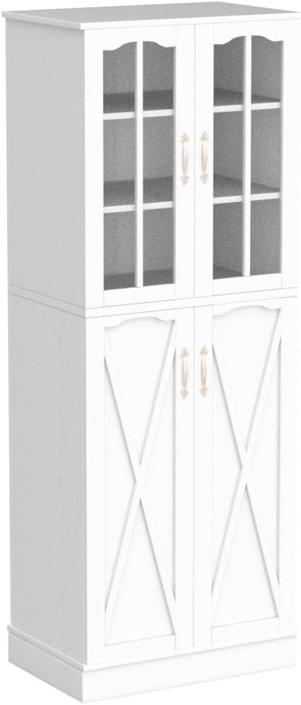 64” Kitchen Pantry Cabinets, White Freestanding Kitchen Pantry Storage Cabinet with Adjustable Shelves & Doors, Buffet Cupboards Sideboard Tall Storage Cabinet for Home Office Use