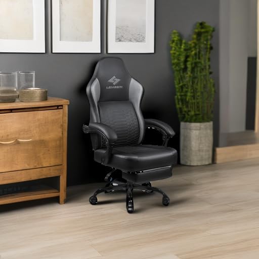 Big and Tall Gaming Chair 400lb Weight Capacity,Gamer Chairs for Adults,Video Game Chair wth Footrest,Racing Style Computer Gamer Chair with Headrest and Lumbar Support (Gray)