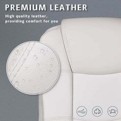 Big and Tall Office Chair Computer Desk Chair - Ergonomic High Back Lumbar Support Home Office Chair with Padded Flip-up Arms, Adjustable Height Leather Office Executive Chair (White)