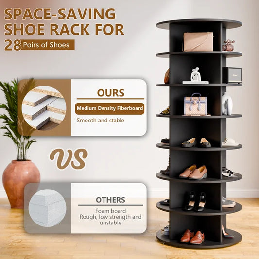7 Tier Rotating Shoe Rack Tower, 360° Spinning Shoe Display Lazy Susan, Free Standing Shoe Organizer, Black