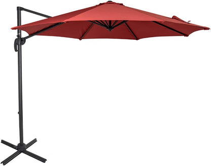 10FT Offset Patio Umbrella Cantilever Hanging Umbrella w/ Crank & 360° Rotation