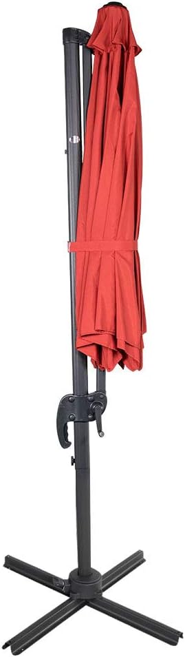 10FT Offset Patio Umbrella Cantilever Hanging Umbrella w/ Crank & 360° Rotation