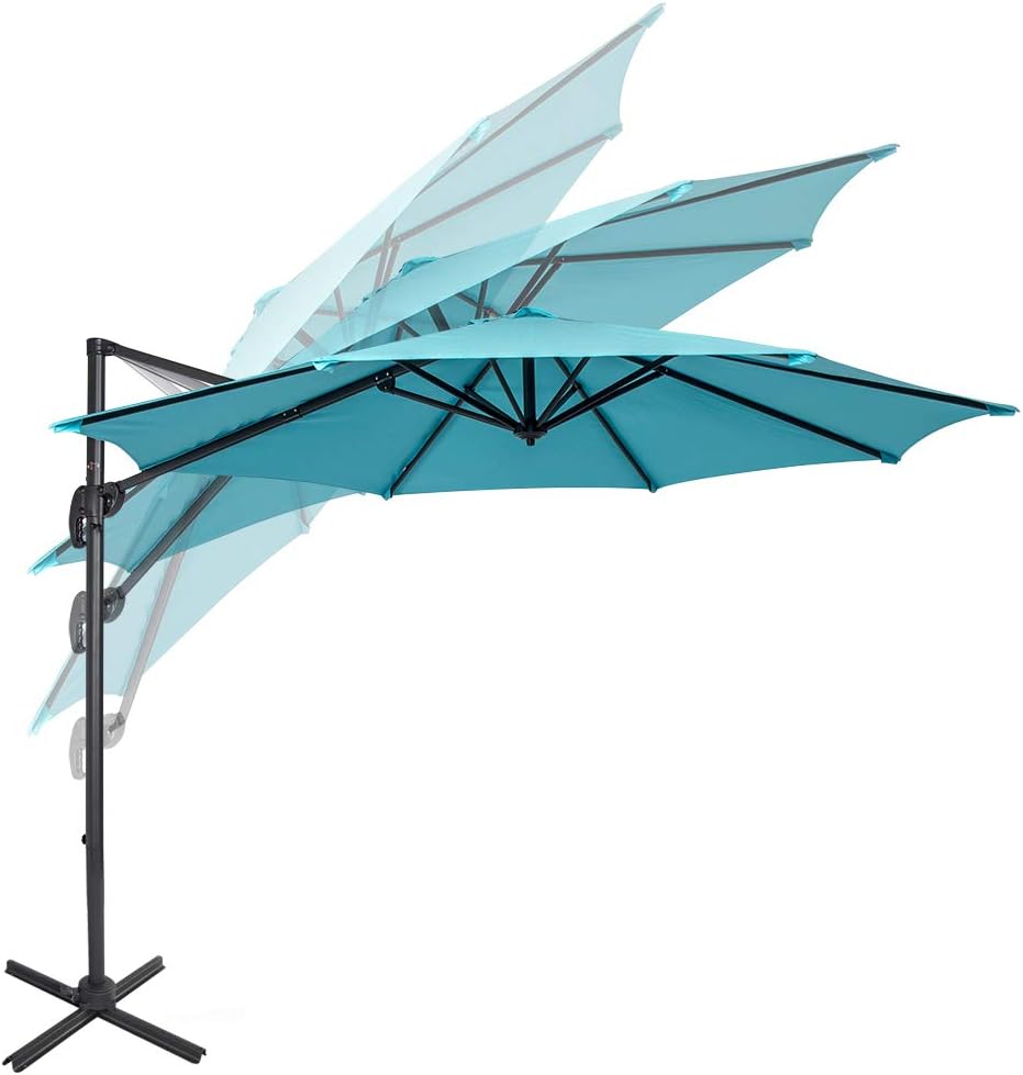 10FT Offset Patio Umbrella Cantilever Hanging Umbrella w/ Crank & 360° Rotation