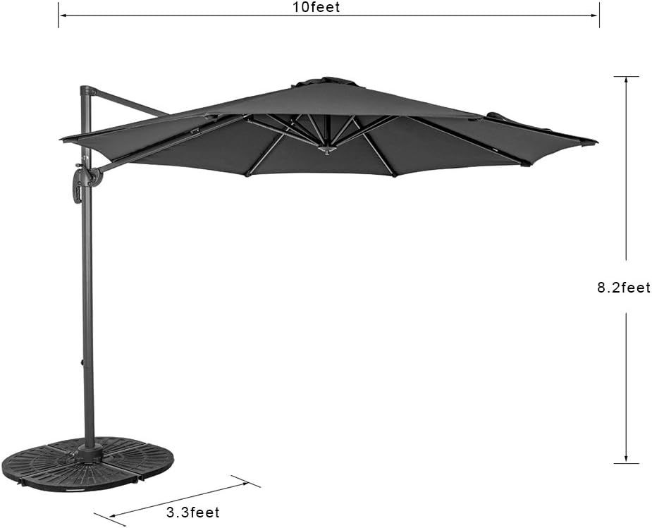 10FT Offset Patio Umbrella Cantilever Hanging Umbrella w/ Crank & 360° Rotation