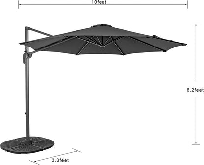 10FT Offset Patio Umbrella Cantilever Hanging Umbrella w/ Crank & 360° Rotation